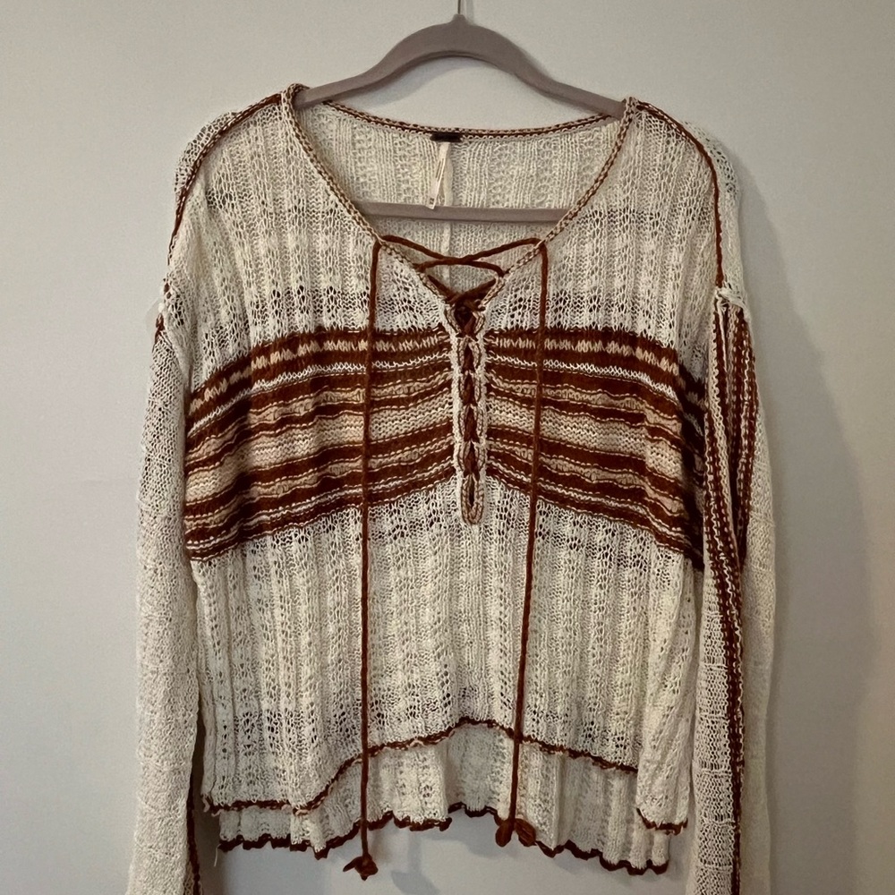 Cream and Brown Knit Sweater